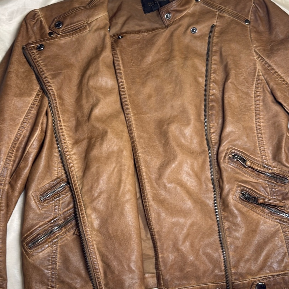 Blu Pepper Faux Brown Leather Moto Jacket Ladies Large - Picture 8 of 16
